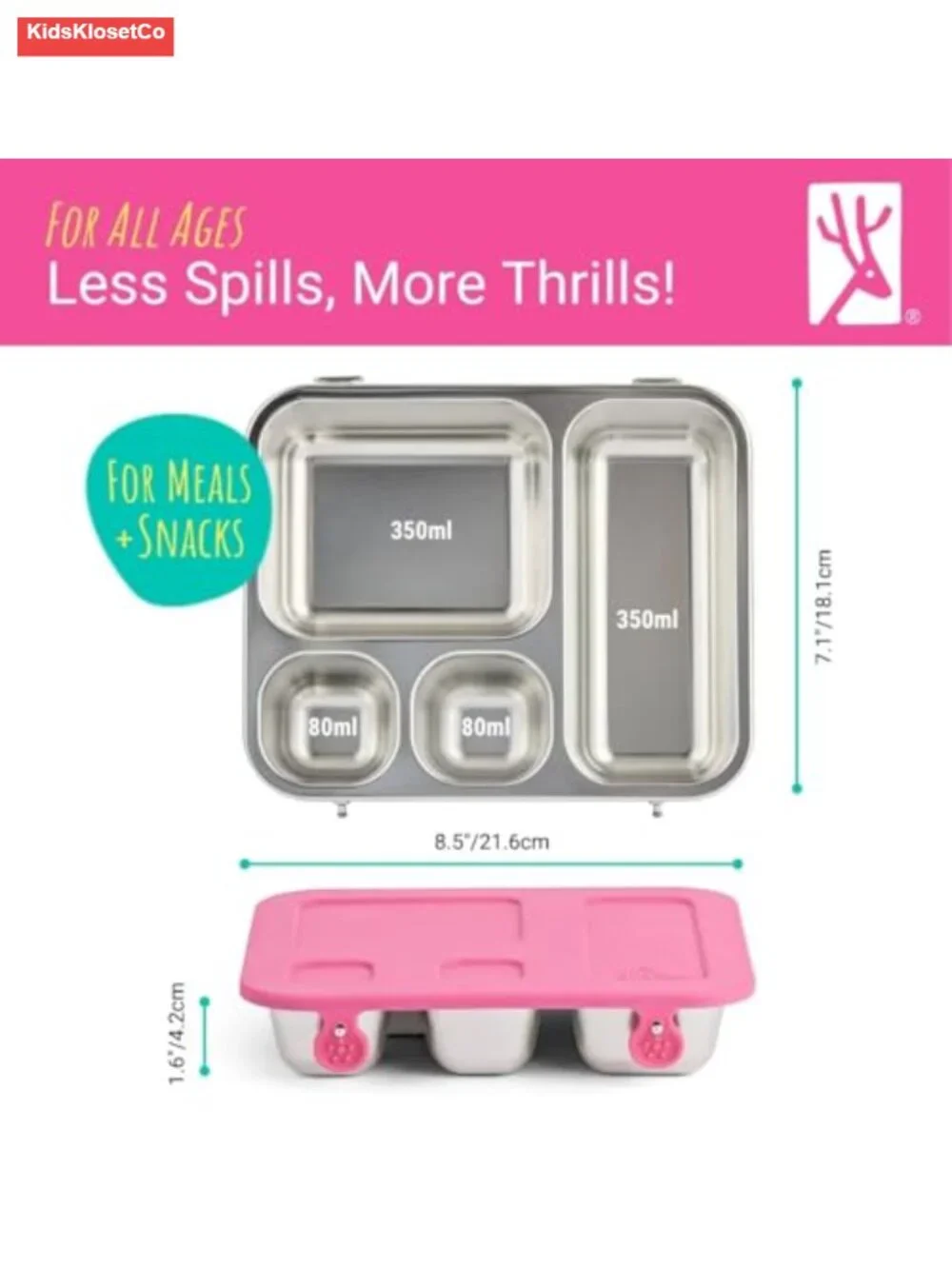 Kids Stainless Steel Bento Box 4 Compartments Leak-proof Lunch Container